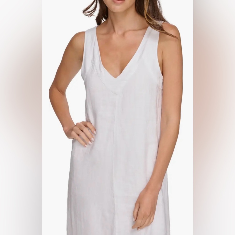 DKNY White Sleeveless V-Neck Linen Maxi Dress, size XX-Large, NWT - Picture 4 of 9